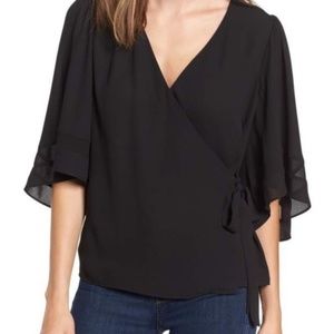 Black faux wrap blouse